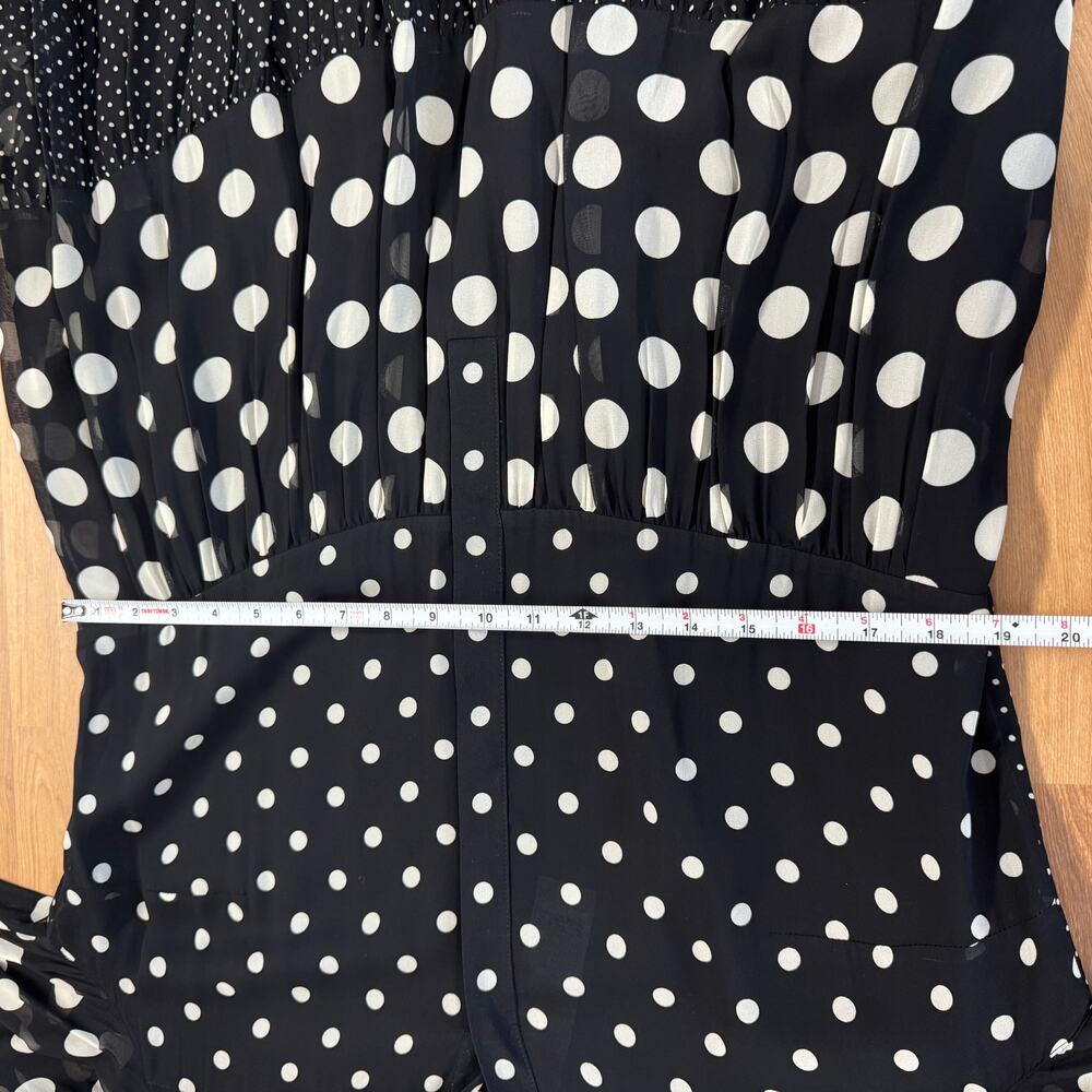 Akris Punto Polka Dot Tiered Midi Dress Womens 12 Black/Cream Long Sleeve - Picture 7 of 11
